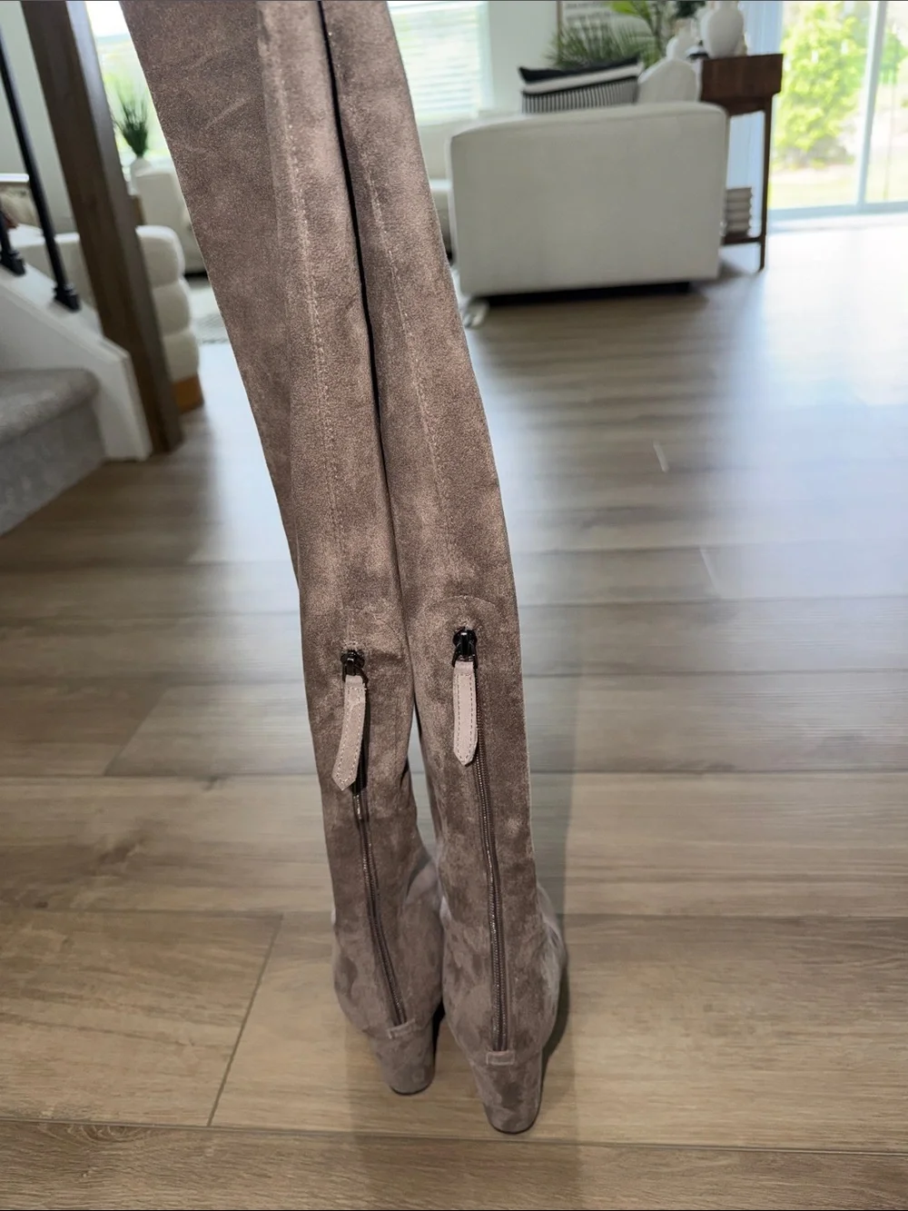 Women's Over-the-Knee Suede Block Heel Boots - Taupe size 8 zip up